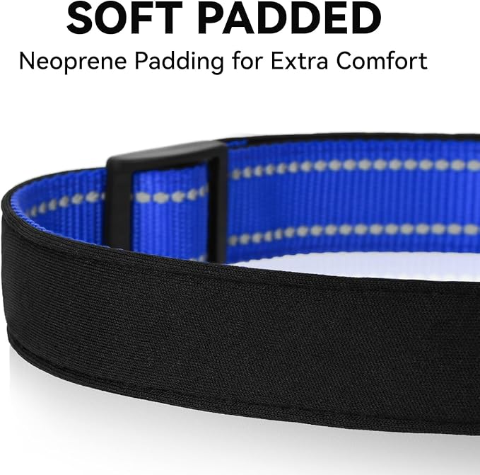 Reflective Dog Collar for Small Dogs, Soft Neoprene Padded with Quick Release Buckle, Adjustable Nylon Pet Collar for Walking,Navy Blue,S