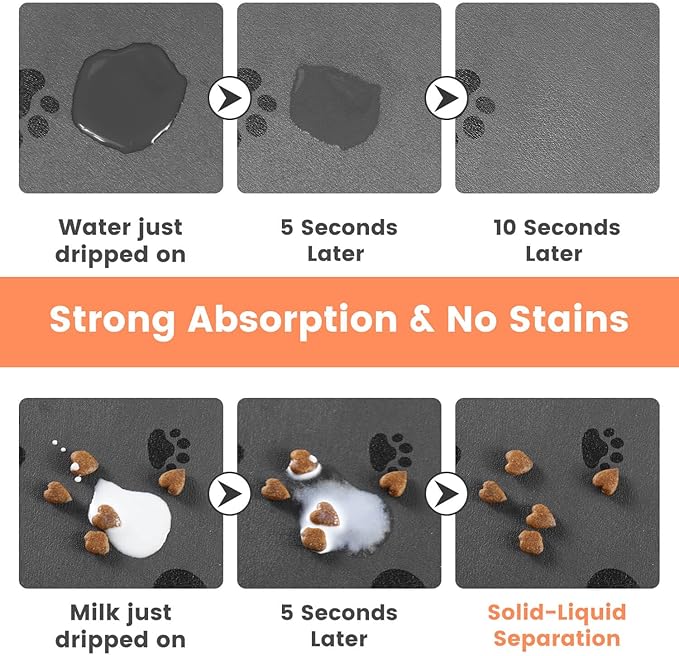 Pet Feeding Mat-Absorbent Pet Placemat for Food and Water Bowl, with Waterproof Rubber Backing, Quick Dry Water Dispenser Mat for Dog and Cat (24"x16", Bones)