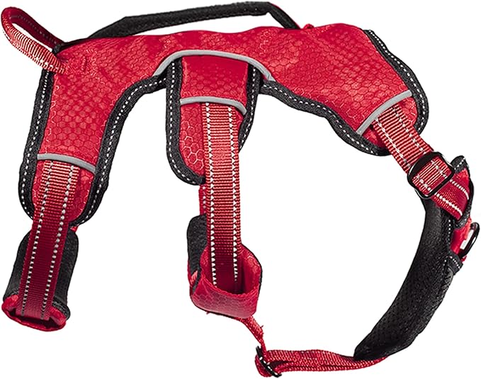 Tuff Pupper Tracker No Escape Dog Harness, Dual Attachment Points, Reflective 3M Stitching, XS - XL, March Red