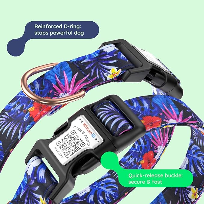 WhoseID Airtag Dog Collar,with Waterproof airtag Holder竊똎riginal Stylish Cute Pattern Design.QR Code ID Buckle竊똂omfortable Soft Cotton for Small Medium Large Dogs