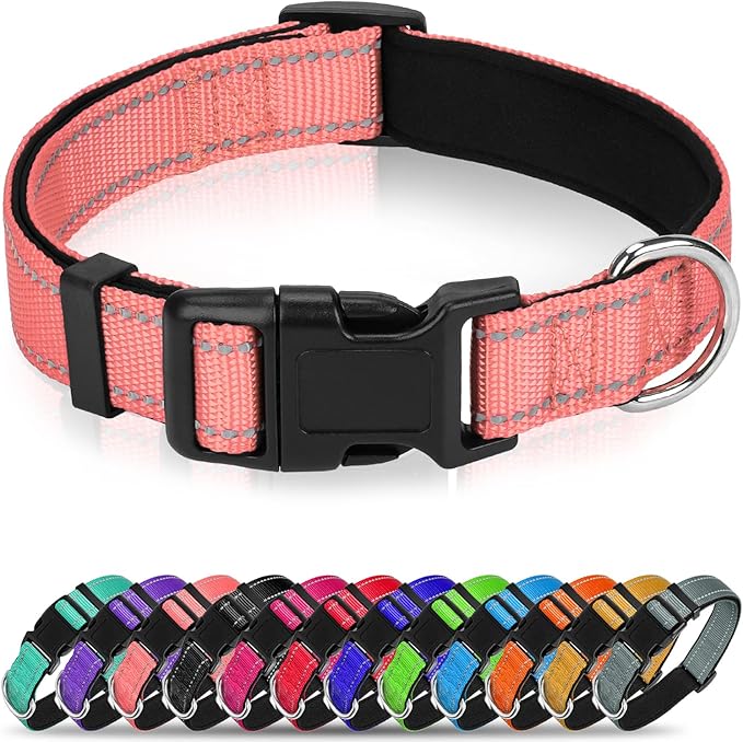 Soft Reflective Dog Collar for Extra Small Dogs, Lightweight Adjustable Puppy Collar with Neoprene Padding, Gentle Nylon for Chihuahua Yorkie,Neon Pink,XS