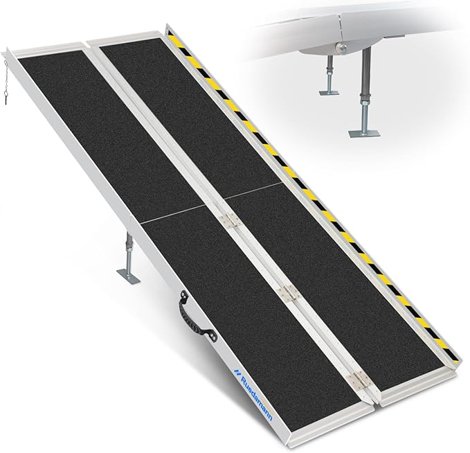 Ruedamann 10'L Wheelchair Ramp, 600Lbs Capacity, Non-Slip Threshold Ramp, Portable Aluminum Folding Handicap Ramp for Home, Wheelchairs, Steps, Stairs, Doorways, Curbs