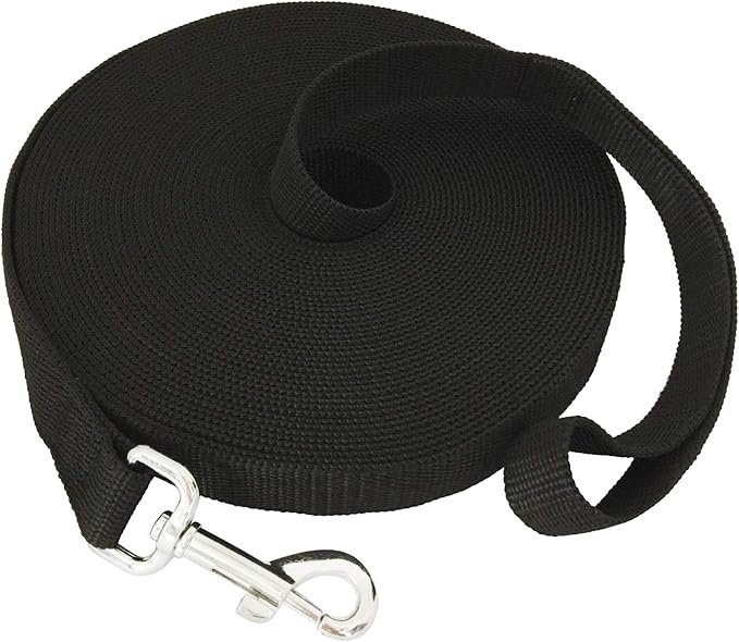 SALO Nylon Training Dog Leash for Small Medium Large Dogs, 1 Inch Wide, 20ft 30ft 40ft 50ft Long Leash Dog/Puppy Lead for Obedience Recall Training, Camping, or Backyard (50 Foot, Black)