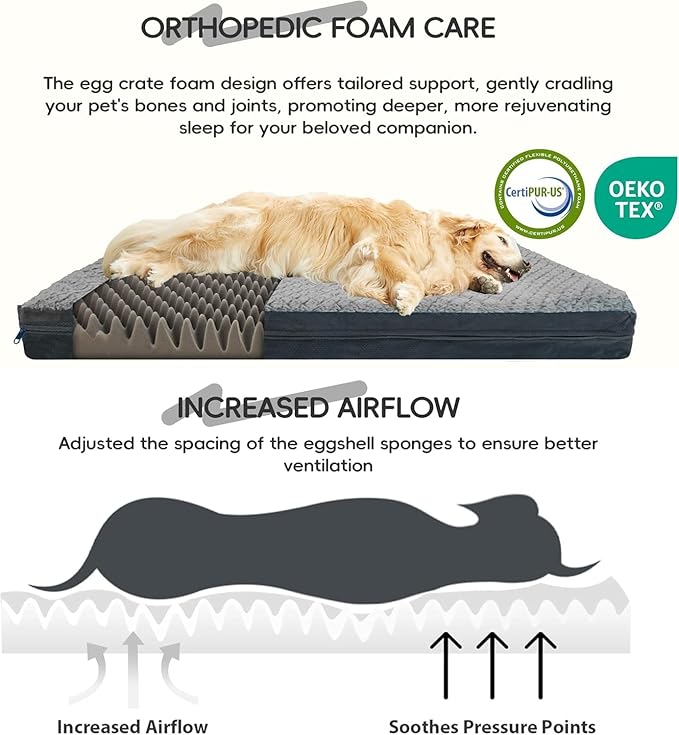 Sytopia Indestructible 44" Dog Bed for Large Dogs – Double-Sided Plush, Chew Proof, Waterproof, Washable, Thick Orthopedic Support, Durable Multi- Size Comfort Clearance Indoor Flat Dog Bed, Dark Grey