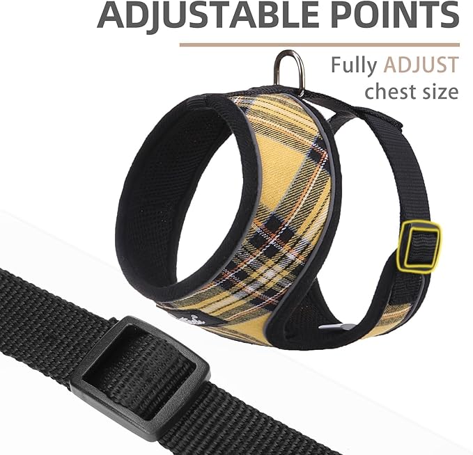 PUPTECK Soft Mesh Dog Harness and Leash Set Pet Puppy Cat Comfort Padded Vest No Pull Harnesses, Yellow, L