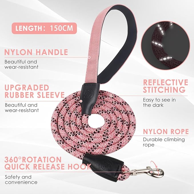 Dog Harness and Leash Set, No Pull Saddle Style Pet Harness, Breathable Mesh Adjustable Reflective Dog Vest for Dogs and Cat Medium Small Harness 2 D-Rings (Pink, L)