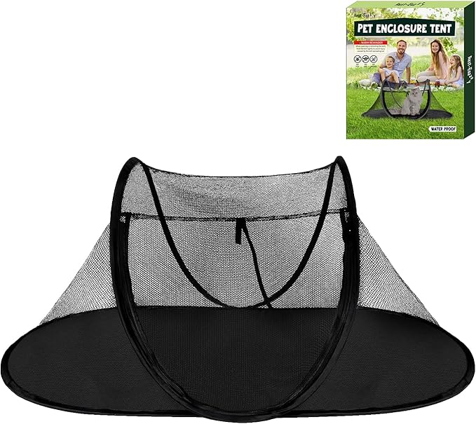 Cat Tent Outdoor, Pet Enclosure Tent Suitable for Cats and Small Animals, Indoor Playpen Portable Exercise Tent with Carry Bag（Black）
