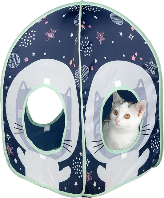 Kitty City Galactic Pop-Up Cat Play House, Collapsible Indoor Cat Hideout with Peekaboo Openings, Lightweight Foldable Cat Cube for Play & Lounging