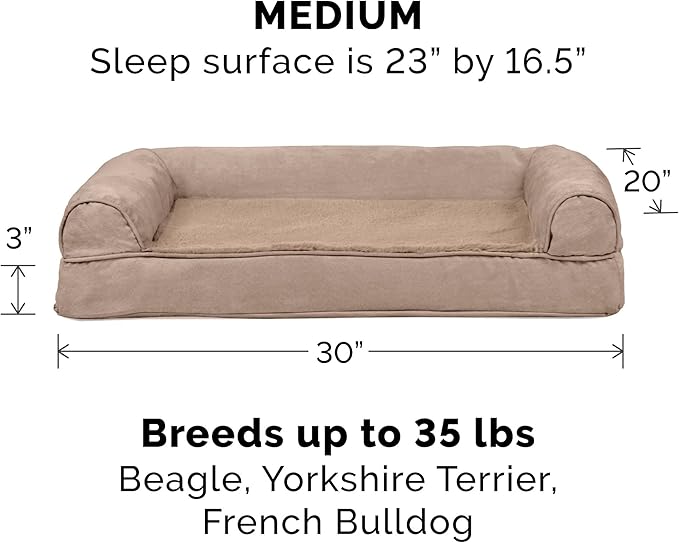 Furhaven Replacement Dog Bed Cover Plush & Suede Sofa-Style, Machine Washable - Almondine, Medium