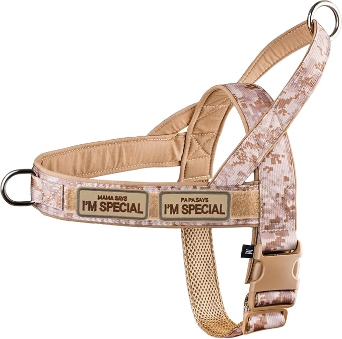 No Pull Dog Harness for Medium Large Dogs, Escape Proof Adjustable Harness Brown Camo, L