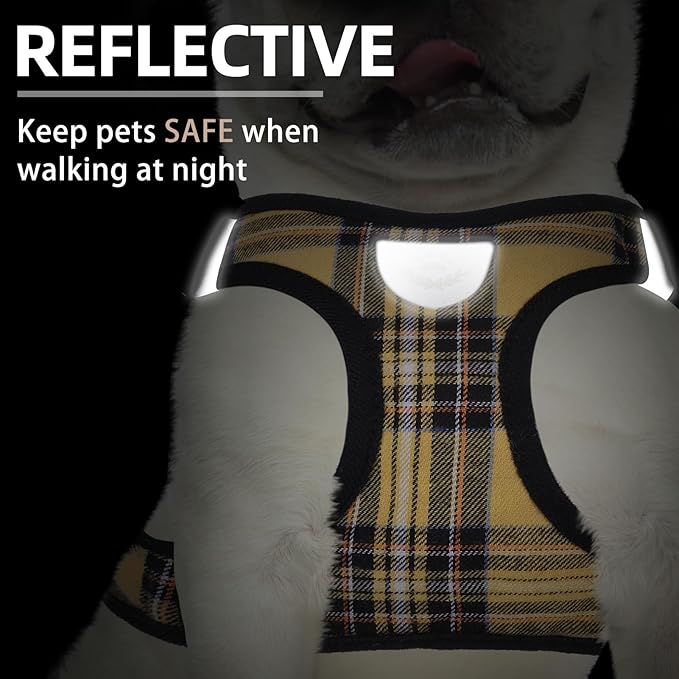 PUPTECK Adjustable Dog Harness Collar and Leash Set Step in No Pull Pet Harness for Small Medium Dogs Puppy and Cats Outdoor Walking Running, Soft Mesh Padded Reflective Vest Harnesses, Yellow, XL