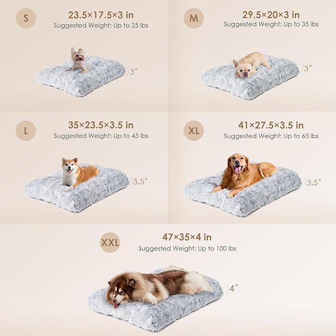 EHEYCIGA Fluffy Dog Crate Bed for Extra Large Dogs, Plush Faux Fur Pad, Calming Anti Anxiety XL Bed for Crate, Washable Soft Warm Dog Mat with Non-Slip Bottom, Grey