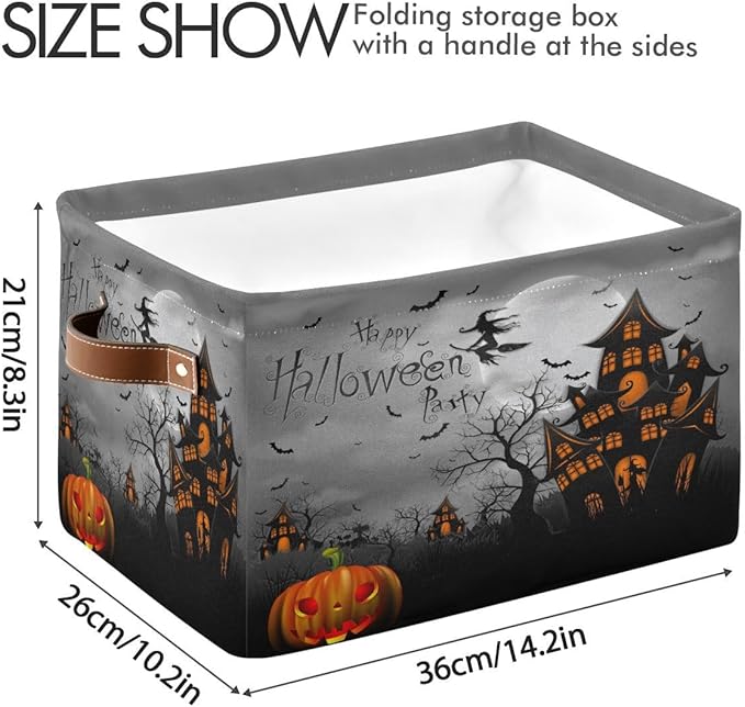 Halloween Spooky Witch Castle Storage Basket Fabric Kitchen Baskets Black Bat Ghost Pumpkin Open Home Storage Bins Boxes Foldable for Candy Toy Decorations Baskets 16×12×8 Inches