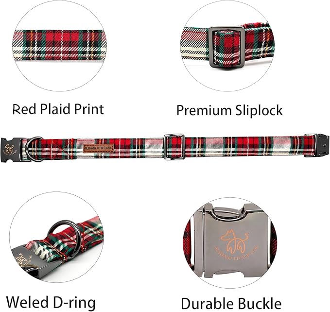 Elegant little tail Dog Collar, Christmas Red Plaid Pet Collar Cute Dog Collars Male or Female Pet Gift Adjustable Dog Collar for Medium Dogs