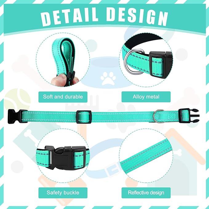 6 Pcs Reflective Dog Collar Soft Padded Breathable Adjustable Nylon Pet Collar with Safety Locking Buckle for Dogs Cats Puppy Pets Accessories(Medium,Fresh Color)