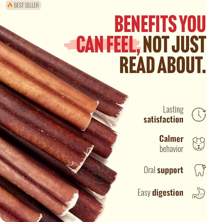 Natural Farm Jumbo Bully Sticks (6 Inch, 4 Pack), Odor Free, Extra-Thick Dog Chews - Fully Digestible 100% Beef Treats, Supports Dental Health, Keep Your Dog Busy with 50% Longer Lasting Chews