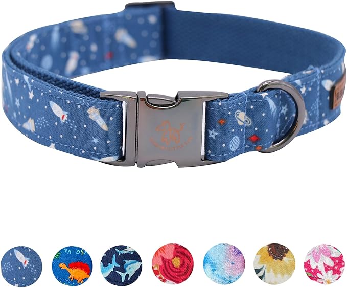 Elegant little tail Dog Collar, Blue Universe Pattern Pet Collar Durable Cute Dog Collars Male Pet Gift Adjustable Dog Collar for Medium Dogs