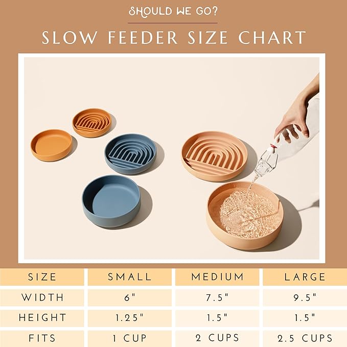 Should We Go? Slow Feeder for Dogs, The Slowdown Bowl Silicone Slow Eating Mealtime Solution with Modern Lick Mat Design, Reduces Gulping, Fits 1 Cup, 6” Across x 1.25” Tall, Small-Tan