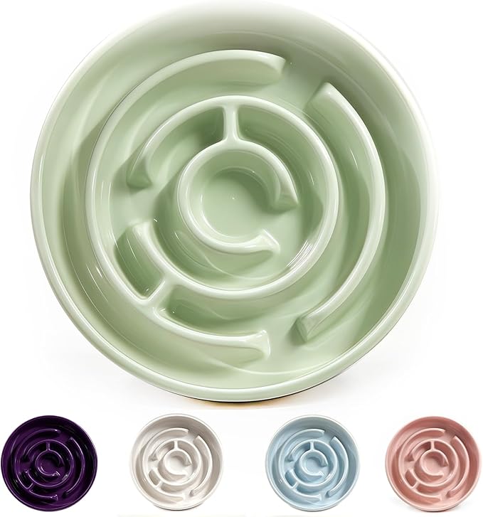 Ceramic Slow Feeder Dog Bowls with Anti-Slip, Slow Feeder & Non-Slip Design, Boredom and Anxiety Reducer, Suitable for All Breed Dogs and Cat (Ceramic-Green)