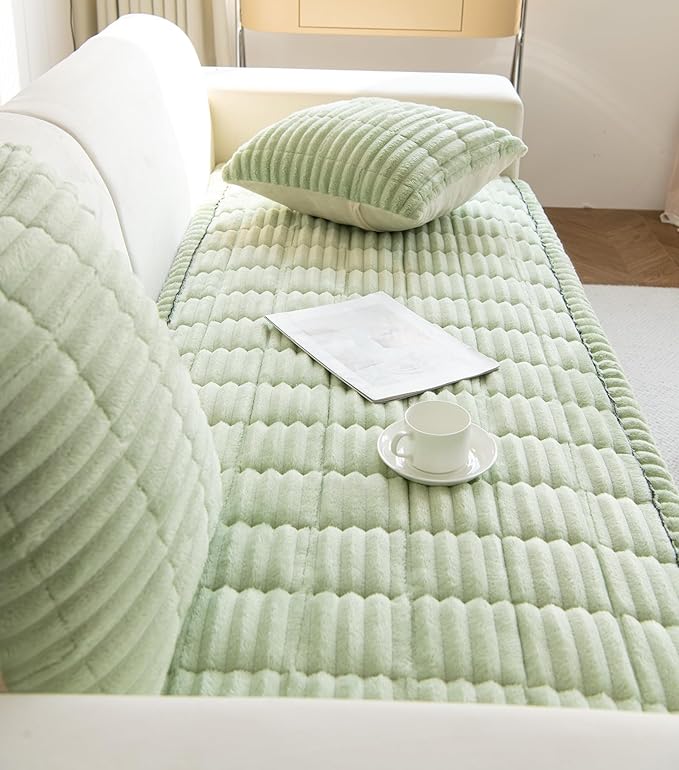 Faux Fur Plush Dog Couch Cover 3D Stripe Fuzzy Sofa Cover Non-Slip Fluffy Dog Bed Cover Pet Blanket Sofa Couch Furniture Protector for Puppy Large Dog Cat (Green,31"x63")