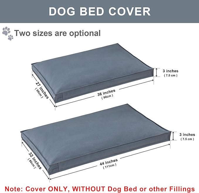 Dog Bed Covers Replacement Washable, Waterproof Dog Bed Cover with Zipper, 44Lx32Wx3H inch Durable Oxford Pet Bed Cover for Outdoor/Indoor Use, Cover Only, Blue-Gray