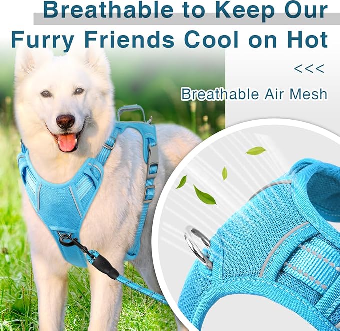 BARKBAY Dog Harness No Pull with ID Tag Pocket - Heavy Duty, Reflective, Easy Control for Large Dogs(Blue,L)