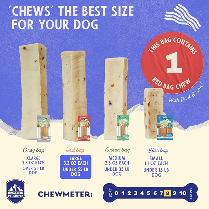 Himalayan Chew Premium Yak Cheese Himalayan Chews, Bacon, 1 Large Treat, 3.3 oz, Treats Large Breed, All Natural, Long Lasting Chews for Aggressive Chewers, s Under 55 lbs