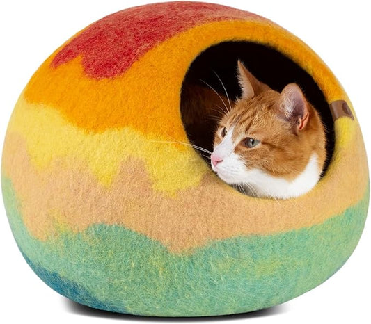 MEOWFIA Cat Cave – Premium Felt Cat Bed for Indoor Cats, Handmade Merino Wool (Tucson Sunset, Medium)