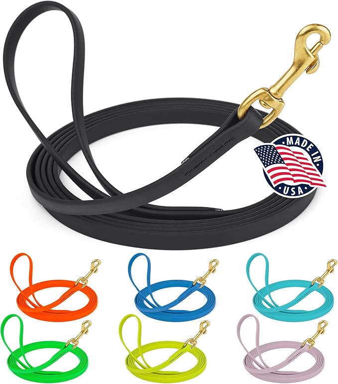 Viper Biothane Working Tracking Lead Leash Long Line for Dogs, Black 1/2" x 15ft