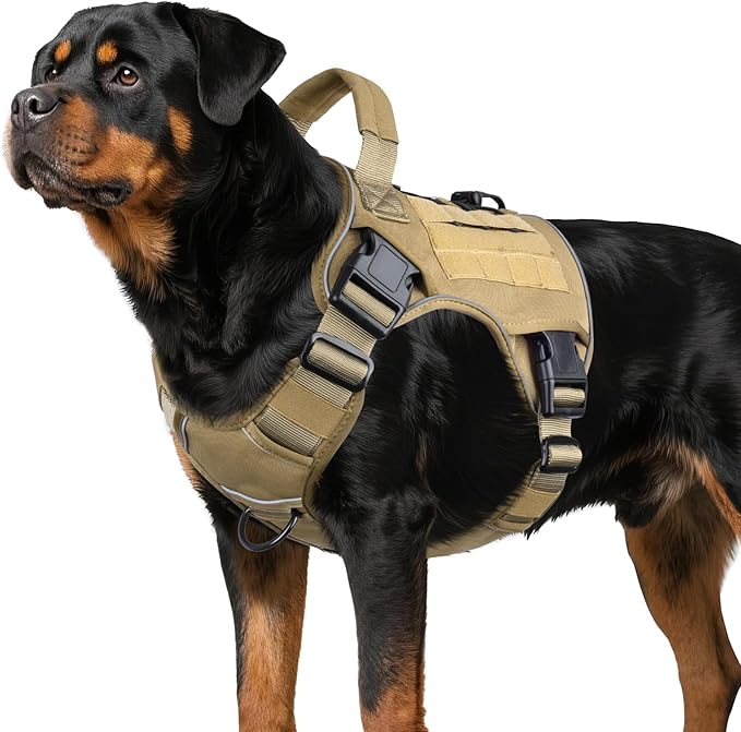 WINGOIN Tactical Dog Harness for Large Dogs, Heavy Duty No Pull Dog Harness with Handle, Adjustable Reflective Military K9 Big Pet Vest for Husky, Doberman, Walking, Training, Hunting, Khaki (XL)