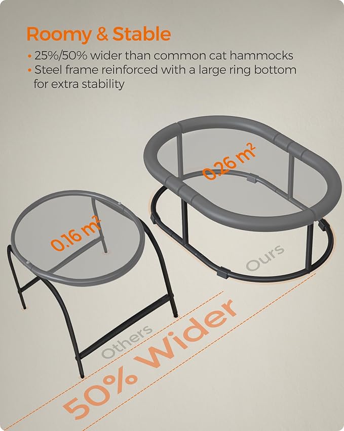 Feandrea Pet Bed, Cat Hammock, Elevated Cat Bed for Multiple Cats, with Removable Washable Mesh, for Pets up to 28 lb, Oval, Gray UPCB002G01