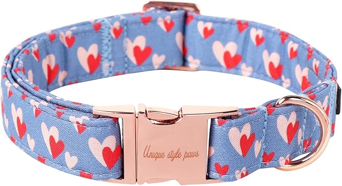 Unique style paws Valentine's Day Dog Collar Metal Buckle Collar Blue Pink Love Heart Gift for Small Medium Large Boys Girls Dogs Wedding