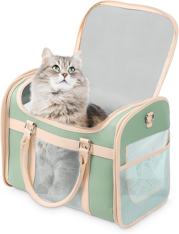 Airline Approved Pet Carrier Backpack, Waterproof PU Foldable Design with Light-Blocking Ventilation, TSA-Compliant Travel Bag for Cats & Small Dogs ??Easy Hose Wash & 360째 Breathable Mesh