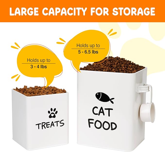 Calindiana Airtight Cat Food Storage Container with Bamboo Lid & Scoop – Farmhouse Cat Food Organizer, Gifts for Cat Lovers (Cream White)