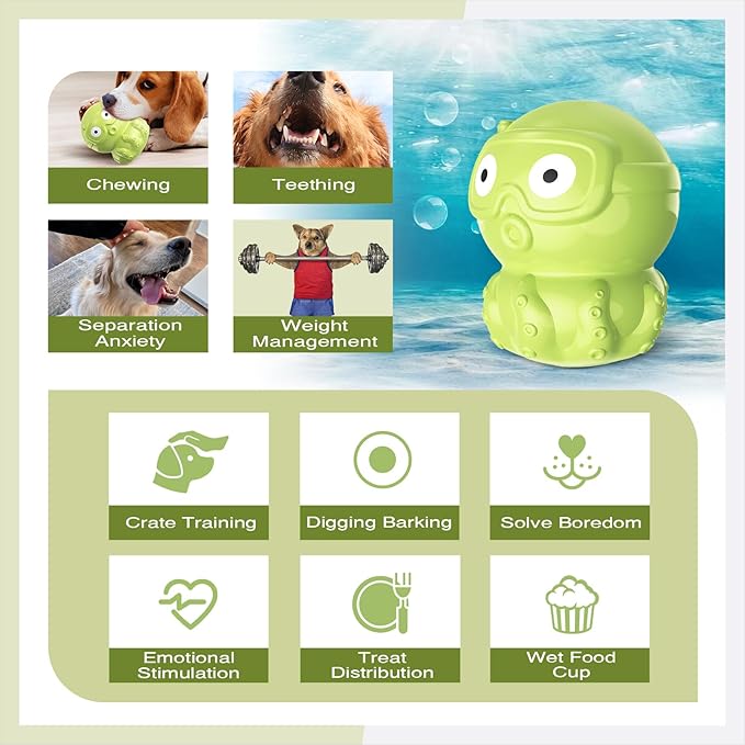 3 in 1 Large-Size Octopus Dog Fillable Lick Treat Toy,Long-Lasting Ultimate Boredom Buster, Kibble Dispenser Food Ball & Dogs Chew Toys BPA-Free