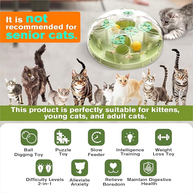 KADTC 2 Ways to Play - Large Size Cat Treat Puzzle Toy U.S. Brand & Design Foraging Balls for Indoor Cats Puzzles Feeder Kitten Stimulating Enrichment Slow Feeding Toys Interactive Brain-Teasing Game
