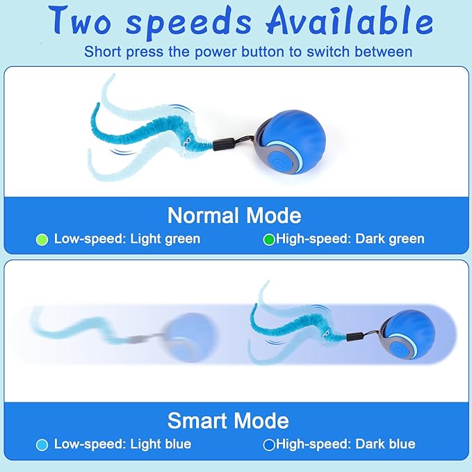 BABORUI Interactive Cat Toy Ball - Automatic Interactive Cat Toys for Indoor Cats with 3 Tails, 2 Speeds Rechargeable Cat Enrichment Toys for Small/Medium/Large Cats to Keep Them Busy(Blue)