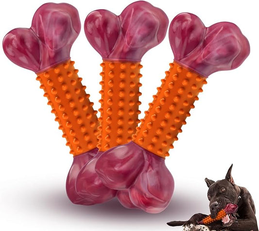 Apasiri 3-Pack Dog Toys for Aggressive Chewers Peanut Butter Flavored: Dog Bones for Large Dogs, 8" Chew Toys Long-Lasting, Tough Nylon & Rubber Dogs Toys