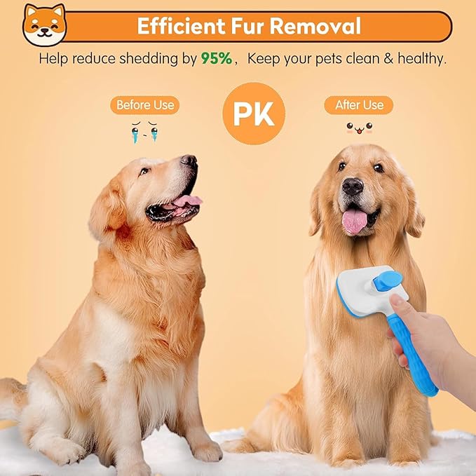 Dog & Cat Brush, Self Cleaning Slicker Brush for Pets, Upgraded Dog Brush for Shedding Massaging and Grooming, Removes Loose Undercoat & Portable Comb for Long Short Haired Dogs(Blue)
