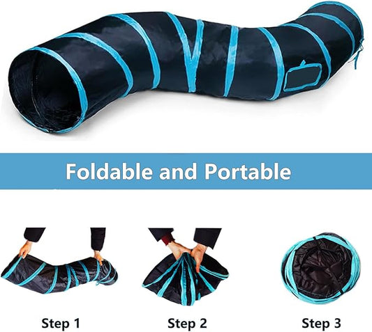 Cat Tunnel Tube Toys，Tunnels for Indoor Cats, S-Shape Blue Collapsible Interactive Toy with Balls for Rabbits, Kittens, Ferrets, Puppy