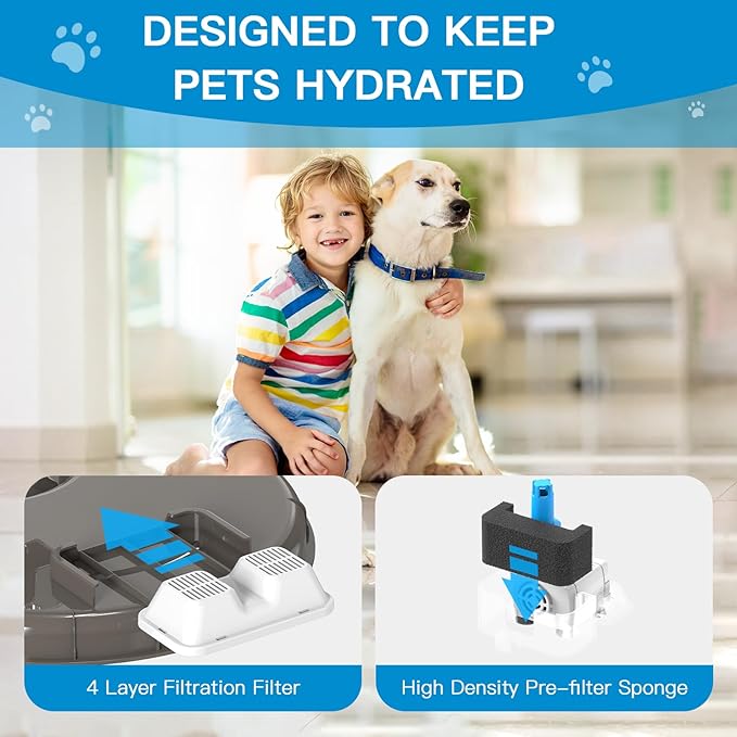 Dog Water Fountain Filters for 170 Oz/1.3Gal Pet Water Dispenser Fountain Filters (6 Fliters+ 6 Sponges)