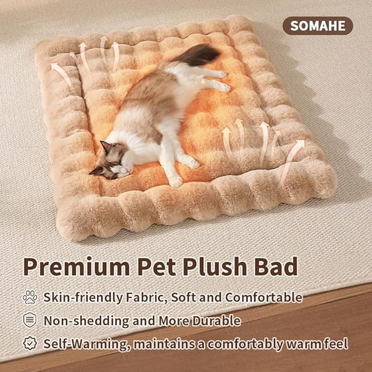 Self-Warming Cat Bed, Plush Faux Fur Pet Bed Mat with Anti-Slip Bottom, Ultra Soft Heated Pad for Cats & Kittens, Cozy Fluffy Bed for Window & Sills Couches, Machine Washable, 23x15 Inch Coffee