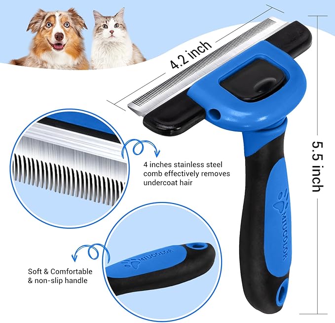 MIU COLOR Pet Grooming Brush, Deshedding Tool for Dogs & Cats, Effectively Reduces Shedding by up to 95% for Short Medium and Long Pet Hair (Navy Blue)