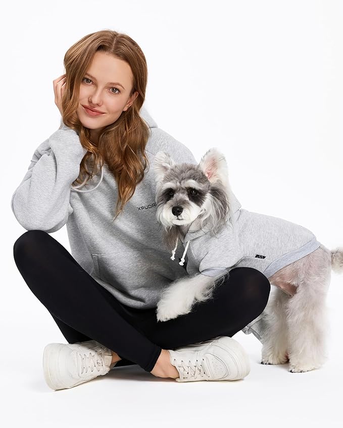 XPUDAC Matching Hoodie for Dogs and Humans Womens Hoodie Oversized Fleece Sweatshirts Long Sleeve Sweaters Pullover Fall Winter Clothes with Pocket, Grey, Medium
