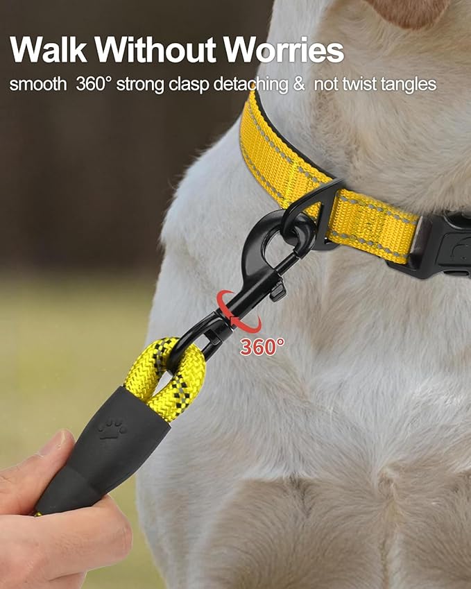 Joytale Dog Leash for Small Dogs, Heavy Duty Nylon Leashes with Comfortable Padded Handle and Highly Reflective Threads, Ideal for Walking and Training, Yellow, 5'횞3/8''