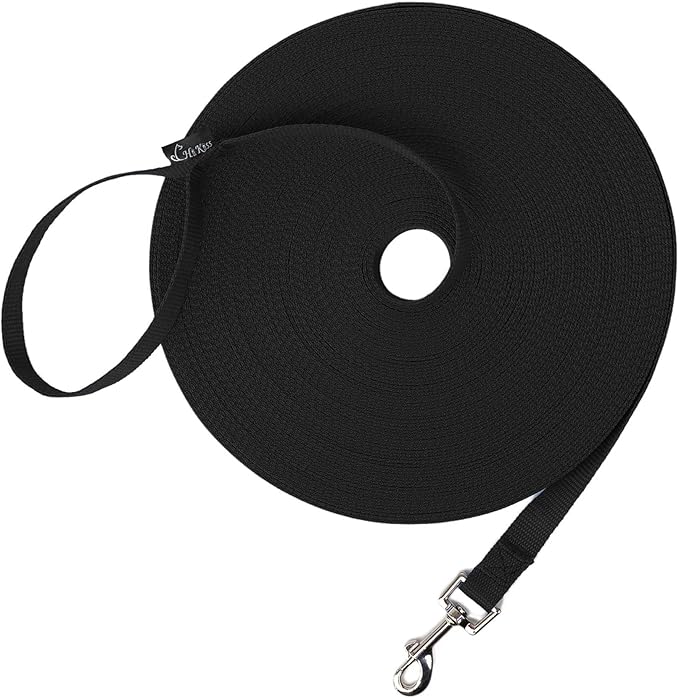 Hi Kiss Dog/Puppy Obedience Recall Training Agility Lead/ Leash - 15ft 20ft 30ft 50ft 100ft - Great for Play, Camping, or Backyard - Black