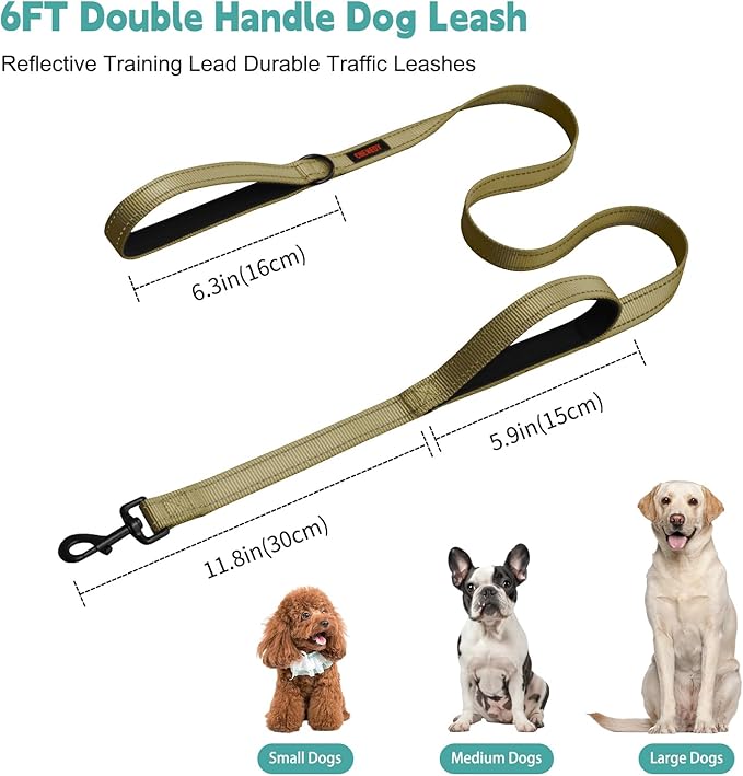Heavy Duty Dog Leash, Leashes for Large Breed Dogs, Double Handle Dog Leash, Reflective Training Lead, Perfect for Medium to Large Dogs(6FTDeep Green)