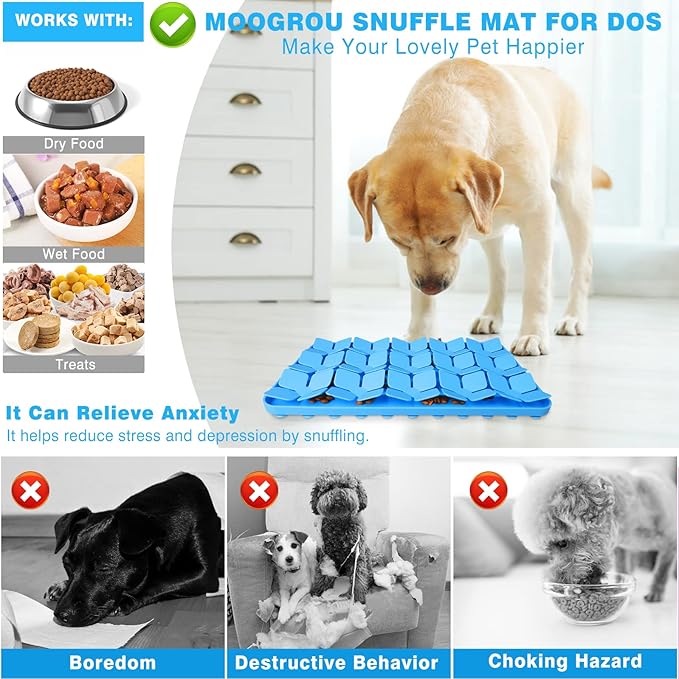 Snuffle Mat for Dogs,Premium Silicone Dog Food Mat 8“x13”Interactive Feed Game for Boredom,Encourages Natural Foraging Skills and Stress Relief for Medium Pets Smell Training Slow Feed Mat B