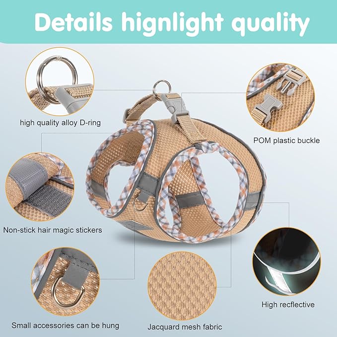 Dog Harness and Leash Set - No Pull Soft Breathable Small Dog Harness, Adjustable Reflective Step in Vest for Puppy, Kitten, Cats