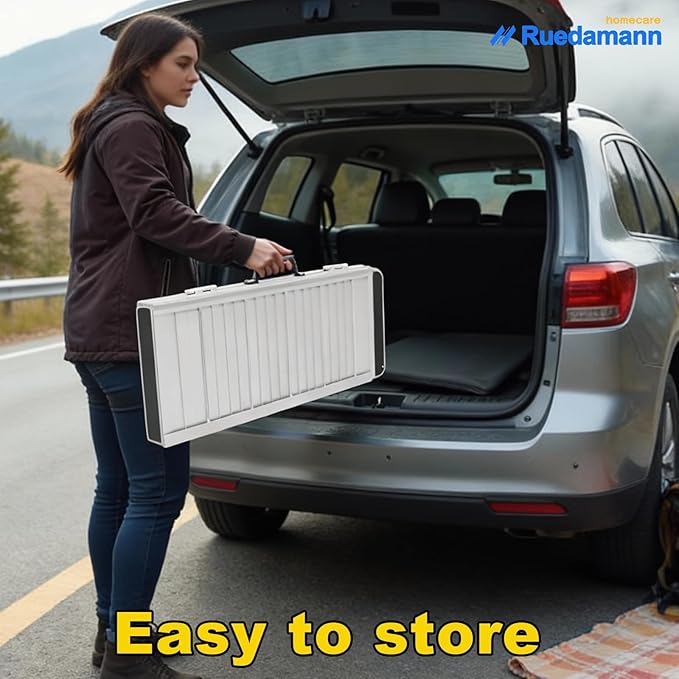 Ruedamann 4FT Portable Wheelchair Ramp, Non-Slip Aluminum Folding Handicap Ramp for Doorways, Wheel Chair Threshold Ramp for Home Steps, Stairs, Wheelchair, Scooters, Pets, Entry